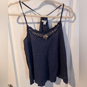 NWT American Eagle Xsmall dark blue race back tank top with beaded neckline.